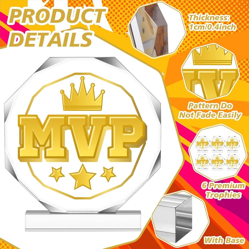 Anglechic 6 Pack Sports Trophy Acrylic Award Medals 4.72 x 4.72 Inch Sports Contest Trophies Bulk Plaques Team Prize Gift Trophies for Competition - Image 3